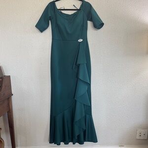 Eliza J Teal Green Formal Dress with Ruffle Cascade